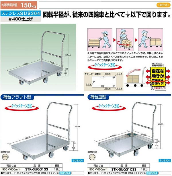 ステンレス製台車/クリーンカート/ステンレスカート/手押し台車/台車