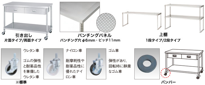 国産】キャスター付きステンレス作業テーブルを特価販売 サイズ