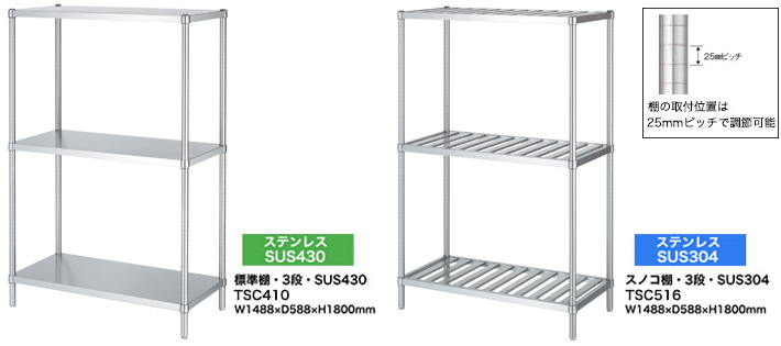 ステンレスラック 150kg/段 SUS304 軽中量ボルト式 ステンレス棚 高さ1800 x 棚板9枚